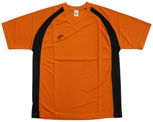 吸濕排汗短袖V領T恤-橘色x黑色