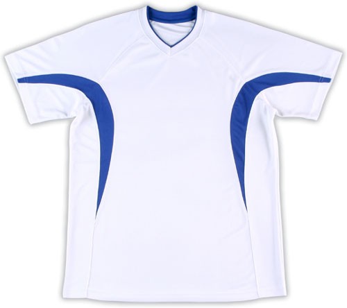 吸濕排汗短袖心領T恤-白色x寶藍色