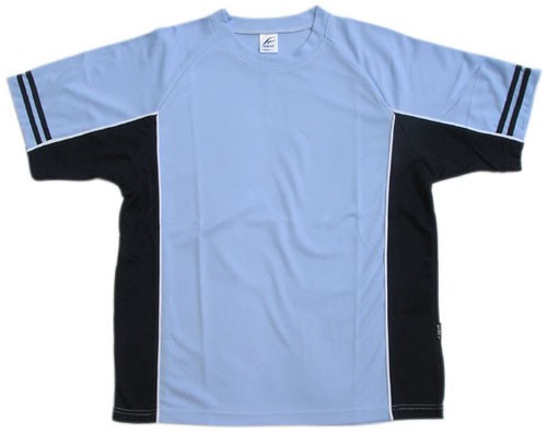 吸濕排汗剪接滾邊短袖T恤-淺藍色x丈青色