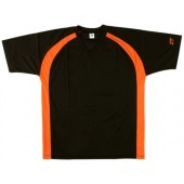 吸濕排汗短袖V領T恤-黑色x橘色